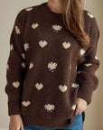 Heart Round Neck Long Sleeve Sweater