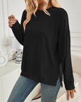 Lovelet Slit Round Neck Long Sleeve Sweatshirt