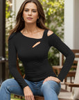 Cutout Asymmetrical Neck Long Sleeve T-Shirt