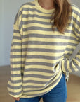 Distressed Striped Round Neck Long Sleeve Sweater