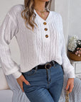 Cable-Knit V-Neck Long Sleeve Sweater