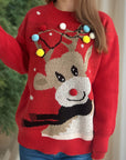 Reindeer Round Neck Long Sleeve Sweater