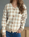 Plaid V-Neck Button Up Cardigan