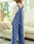 Double Take Checkered Sleeveless Wide Leg Denim Jumpsuit