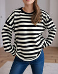 Distressed Striped Round Neck Long Sleeve Sweater