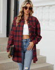 Plaid Collared Neck Long Sleeve Shirt