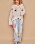 POL Floral Pattern Hooded High-Low Sweater