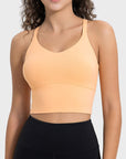 Tan Crisscross Round Neck Active Tank