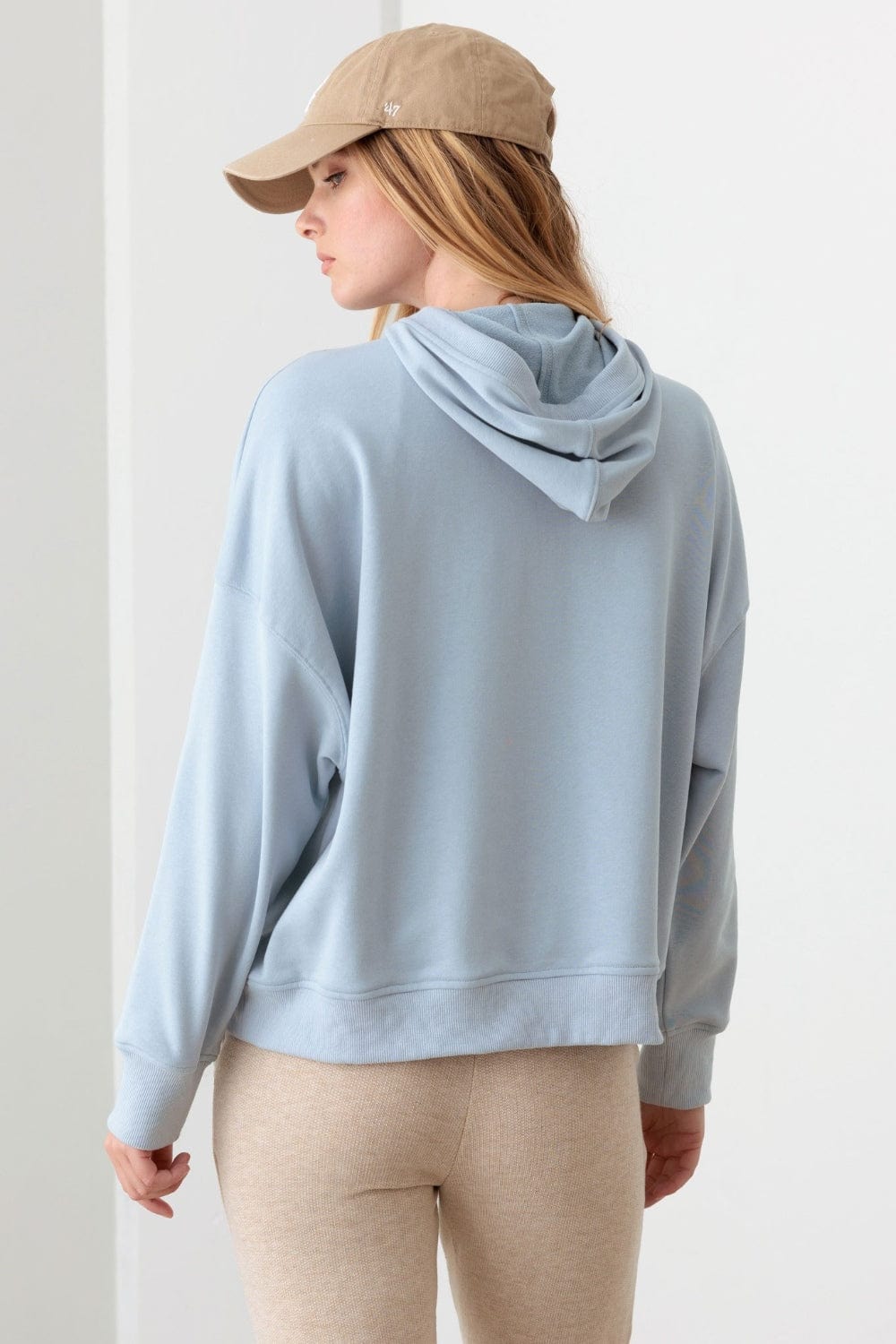 Light Gray Le Lis Half Zip Drawstring Mock Neck Hoodie