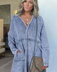 Raw Hem Button Down Long Sleeve Denim Dress