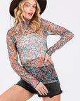 Light Gray SAGE + FIG Floral Mesh Long Sleeve Top Sentient Beauty Fashions Apparel & Accessories