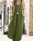 Dark Olive Green Pocketed Scoop Neck Wide Leg Jumpsuit