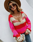 Angel Wings Color Block V-Neck Dropped Shoulder Sweater