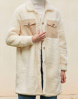 Collared Neck Long Sleeve Longline Teddy Jacket