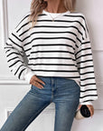 Lovelet Striped Round Neck Long Sleeve Sweatshirt