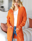 Haptics Full Size Stripe Textured Open Front Cardigan with Pockets