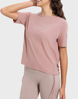 Light Gray Drawstring Round Neck Short Sleeve Active T-Shirt