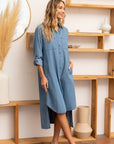 Sew In Love High-Low Button Up Roll-Tab Sleeve Denim Dress