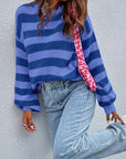 Honey Striped Round Neck Long Sleeve Sweater