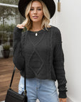 Cable-Knit Round Neck Dropped Shoulder Sweater