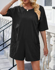 Black Backless Round Neck Half Sleeve Romper