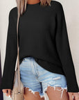 Slit Cuff Round Neck Long Sleeve Sweater