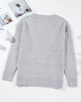 Light Gray Openwork V-Neck Dropped Shoulder Sweater