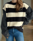 Contrast Round Neck Long Sleeve Sweater