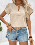 Light Gray Notched Short Sleeve Blouse