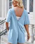 Gray Backless Round Neck Half Sleeve Romper