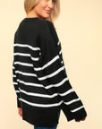 Haptics Full Size Striped Contrast Side Slit Sweater