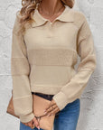 Perfee Johnny Collar Dropped Shoulder Sweater