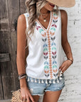 Gray Tassel Printed V-Neck Tank