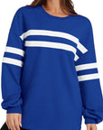 Lovelet Striped Round Neck Dropped Shoulder Sweatshirt