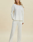 Double Take Full Size Cable-Knit Long Sleeve Top and Pants Set