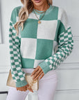 Color Block Round Neck Long Sleeve Sweater