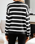 Many Striped Johnny Collar Long Sleeve Sweater