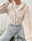 Fuzzy Zip Up Long Sleeve Hooded Outerwear