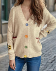 Contrast Button V-Neck Long Sleeve Cardigan