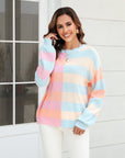 Angel Wings Round Neck Long Sleeve Color Block Dropped Shoulder Pullover Sweater