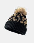 Leopard Pom-Pom Cuffed Beanie