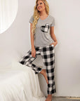 Plaid Heart Tee and Pants Lounge Set with Pockets