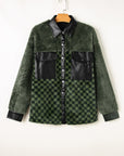 Pocketed Checkered Collared Neck Snap Down Jacket