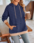 Lovelet Drawstring Striped Long Sleeve Hoodie