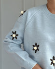 Flower Round Neck Raglan Sleeve Sweater