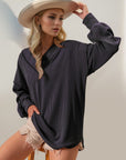 Double Take Exposed Seam Ribbed Textured V-Neck Long Sleeve T-Shirt