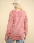 VERY J Washed V-Neck Exposed Seam Knit Top