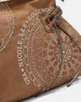 Nicole Lee USA Side Braided Tassel Inlaid Rhinestone Embroidery Hobo Bag