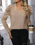 Rosy Brown Textured V-Neck Long Sleeve Top