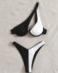 Contrast Single Shoulder Two-Piece Bikini Set